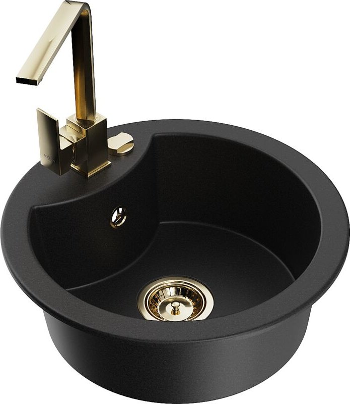 Mexen - Diego 1-Becken-Granit-Spüle mit Mischbatterie Rita, Schwarz - 6512-77-670300-50