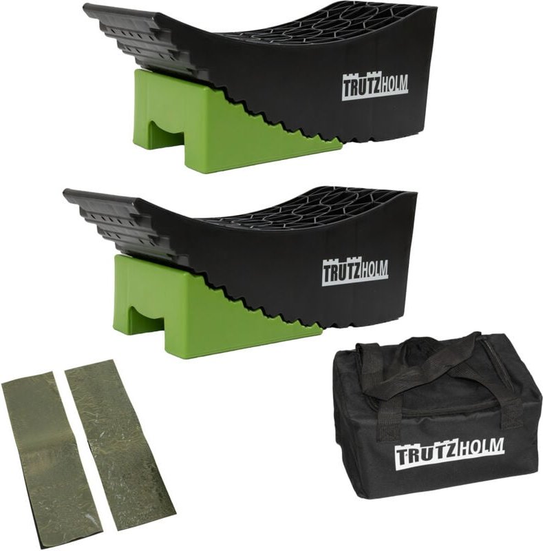 Baumarktplus - 2 x Ausgleichsrampe mit Unterlegmatte 13,5 t 42x17x17 / 20x12x9 cm Kunststoff Wohnmobil