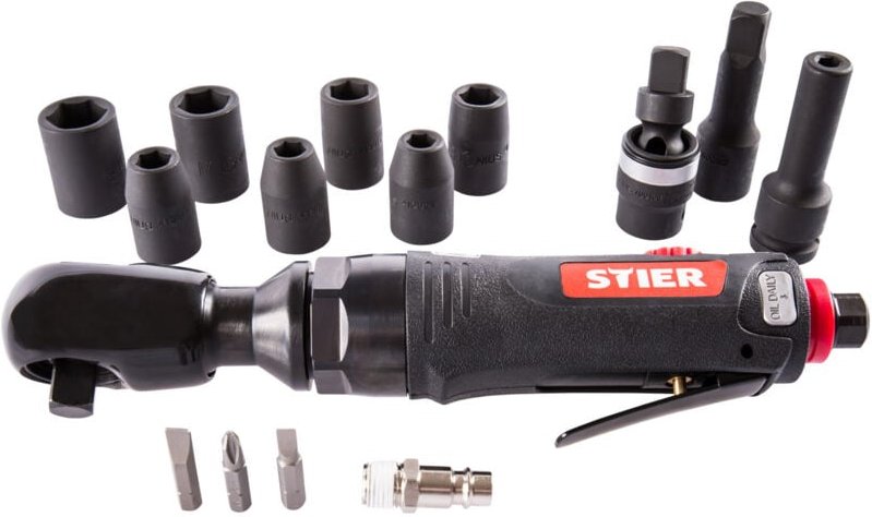 Ratschenschrauber-Satz 33-1, 14-teilig, 3/8 Zoll Antrieb, Stecknippel 1/4 Zoll, Kraft-Steckschlüsseleinsatz, Umschaltfun...