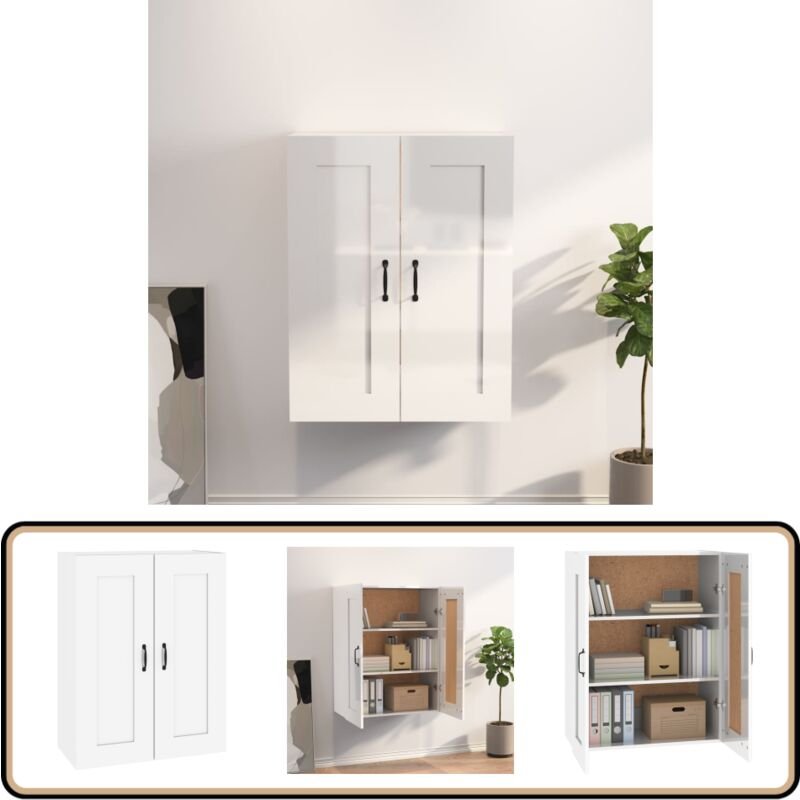 Hängeschrank Hochglanz-Weiß 69,5x32,5x90 cm - Wandregal - Aufbewahrungsschrank - Wohnzimmerdeko - Weißer Schrank - Holzs...