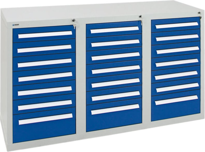 Stumpf Schubladenschrank Serie T-100/35-3, 21 Schubladen enzianblau (18x100, 3x200mm)