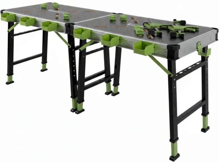 2 x Werkbank klappbar höhenverstellbar bis 90 cm Multifunktionstisch Werkzeugboxen Backen Spanner