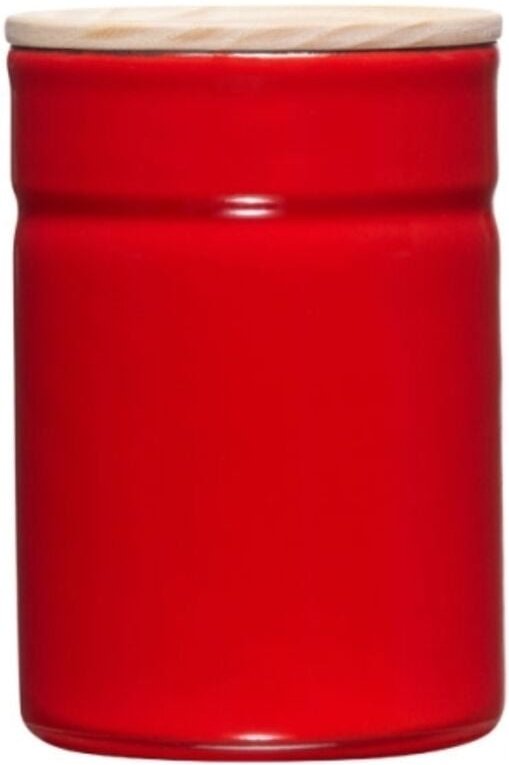 Riess-kelomat - Riess Vorratsdose mit Eschenholzdeckel Ø8cm 0,49L Tomato Emaille