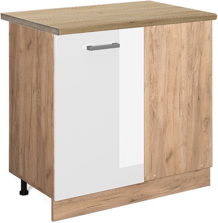 Vicco - Eckunterschrank R-Line, Weiß Hochglanz, 86 cm, ap Eiche
