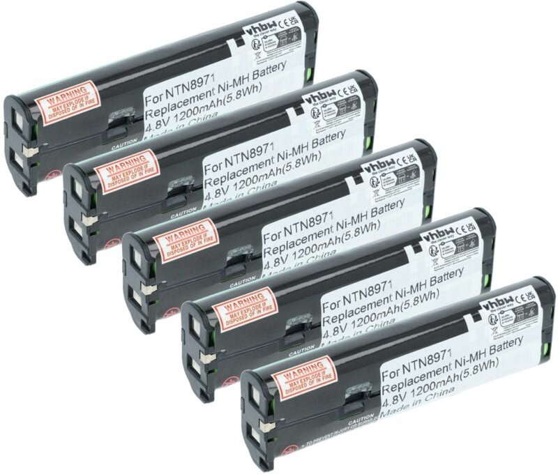 vhbw 5x Akku Ersatz für Motorola SNN4933A, SNN4802A, NTN8971, NTN8971B für Funkgerät, Walkie Talkie (1200 mAh, 4,8 V, Ni...