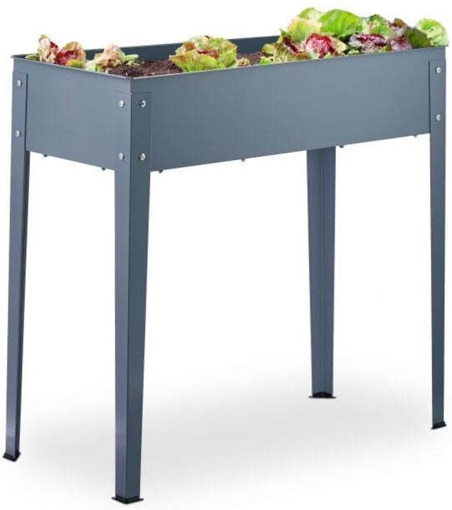 Metal raised planter box in grey