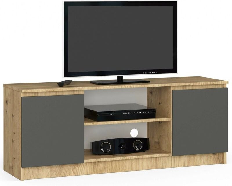 Tv Schrank Akord Fernsehkommode 140 cm Eiche Artisan 2 Türen 2 Ebenen Front Graphitgrau B140 x H55 x T40 cm