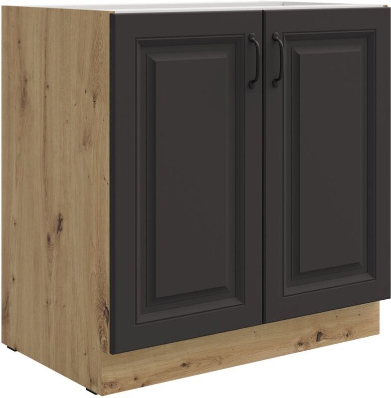 Küchen Preisbombe - Unterschrank 80 cm Stilo Grau + Eiche Artisan Küchenzeile Küchenblock Küche