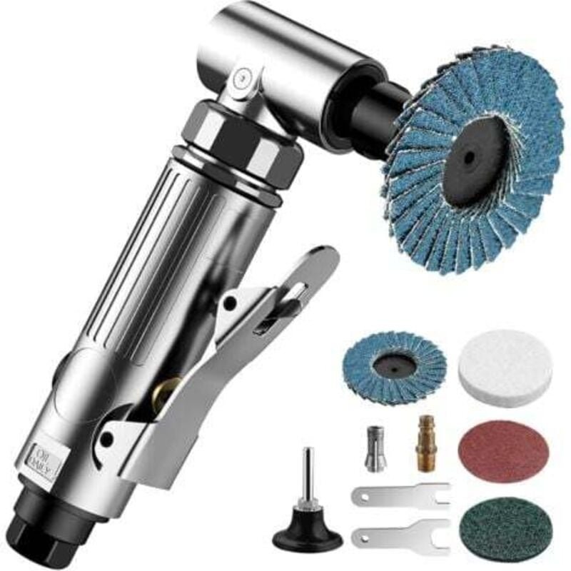 Thumbnail - Pneumatischer Winkelschleifer, 1/4 Zoll, 90 psi (6,35 bar), 20.000 U/min, mit 4 verschiedenen Scheiben, 2 Dornen 3 mm/6 ...