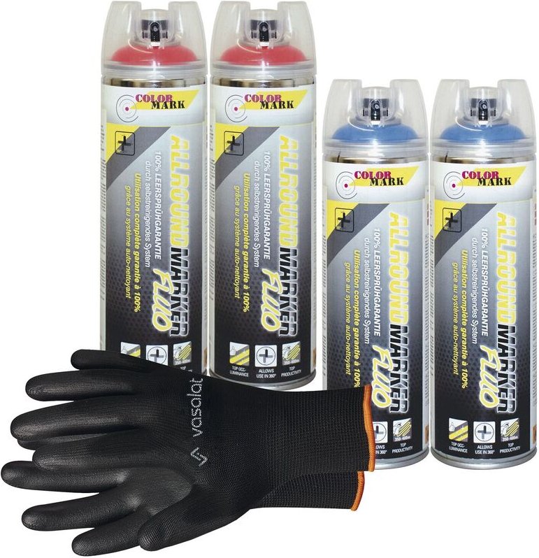 Dupli-Color Markierungsspray mit 360 Grad Ventil Set - Markierspray Neon rot, blau für professionelle Markierungen, 3 St...