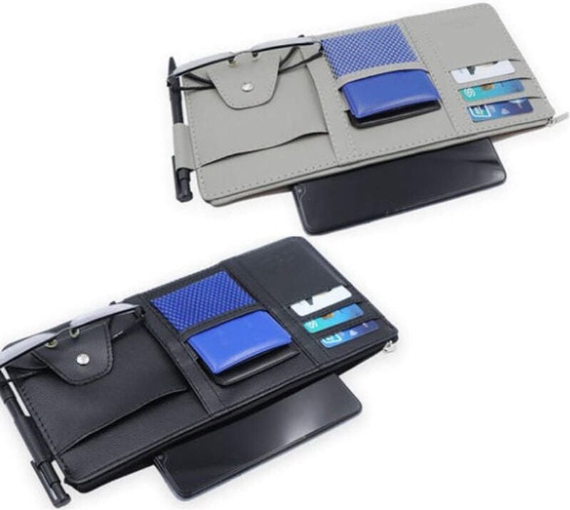 Lntyq - Auto-Sonnenblenden-Organizer, 2-teilig, multifunktional, grau/schwarz, Auto-Innenausstattung, Lederzubehör, Auto...