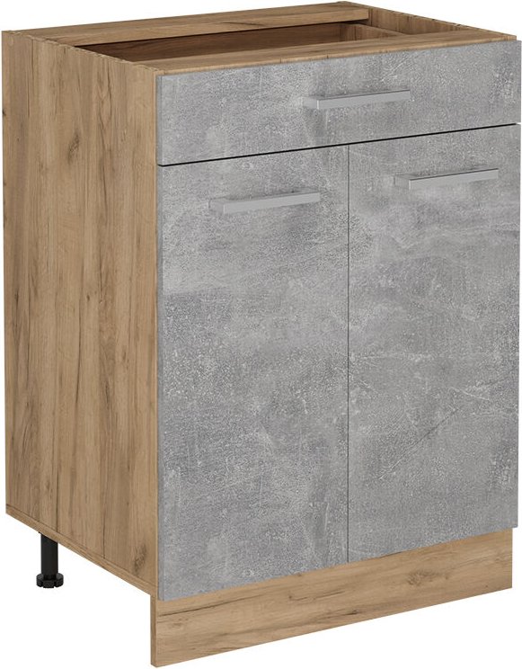 Küchenunterschrank R-Line, Beton, 60 cm mit Schublade, ohne Arbeitsplatte Vicco