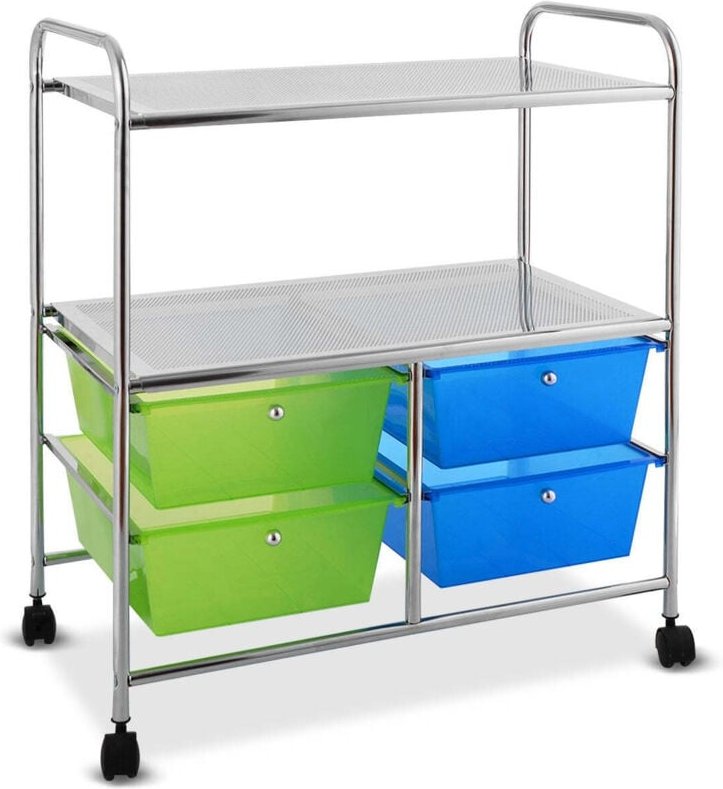 Rollwagen 4 schubladen bad rollcontainer kuchenwagen mit rollen 585 x 37 x75 cm blau und grun