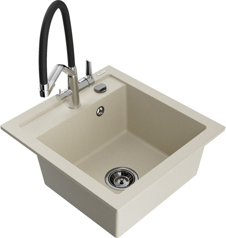 Vito 1-Becken-Granitspüle mit Mischbatterie Duo, Beige - 6503-69-671701-07-B - Mexen