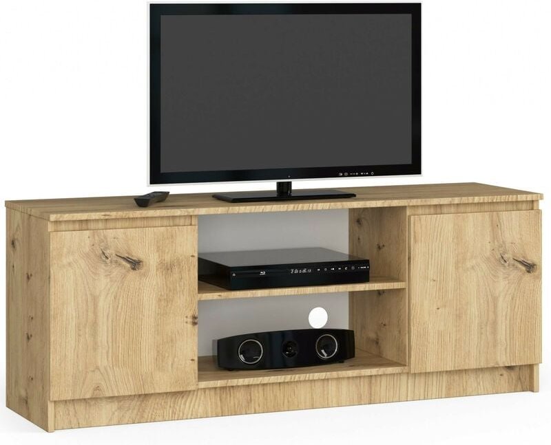Tv Schrank Akord Fernsehkommode 140 cm Eiche Artisan 2 Türen 2 Ebenen B140 x H55 x T40 cm