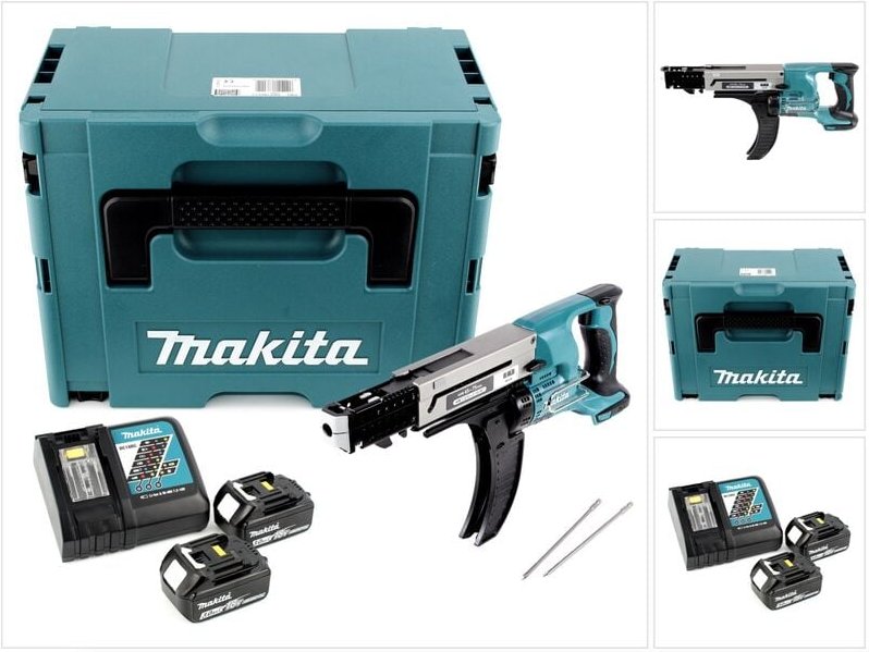 Dfr 750 rfj Akku Magazinschrauber 18V 45-75mm + 2x Akku 3,0Ah + Ladegerät + Makpac - Makita