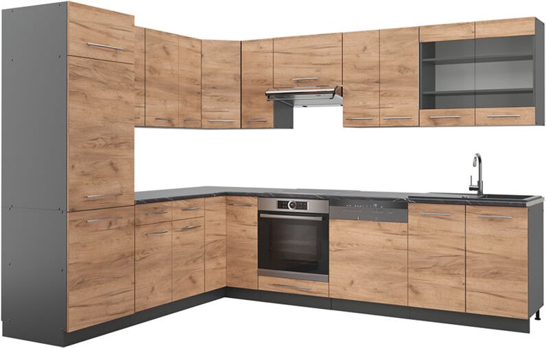 Vicco - Eckküche Fame-Line, Goldkraft Eiche/Anthrazit, 227 x 60 cm ohne Arbeitsplatte