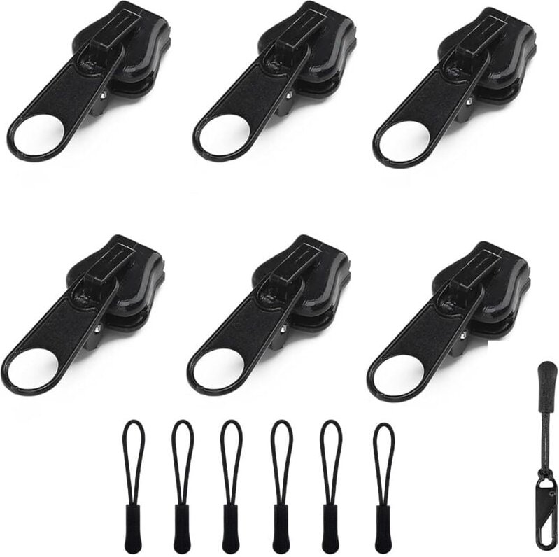 Bluedeer - 6 x Reißverschlussschieber mit Zugseil, Reparatur-Set für Rucksackgurte, Zubehör, geeignet für Reißverschluss...