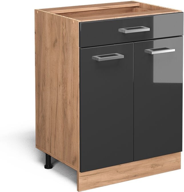Küchenunterschrank R-Line, Anthrazit Hochglanz, 60 cm mit Schublade, ohne Arbeitsplatte Vicco