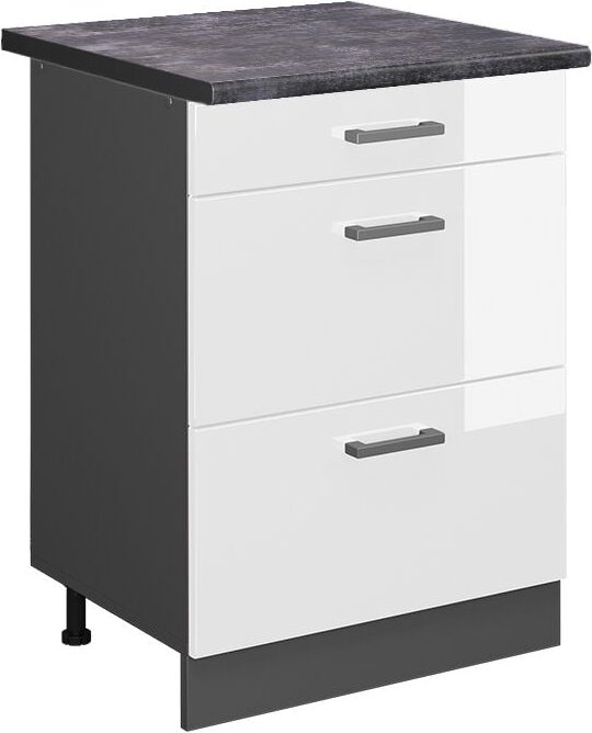 Vicco - Küchenunterschrank R-Line, Weiß Hochglanz, 60 cm mit Schubladen, ap Anthrazit