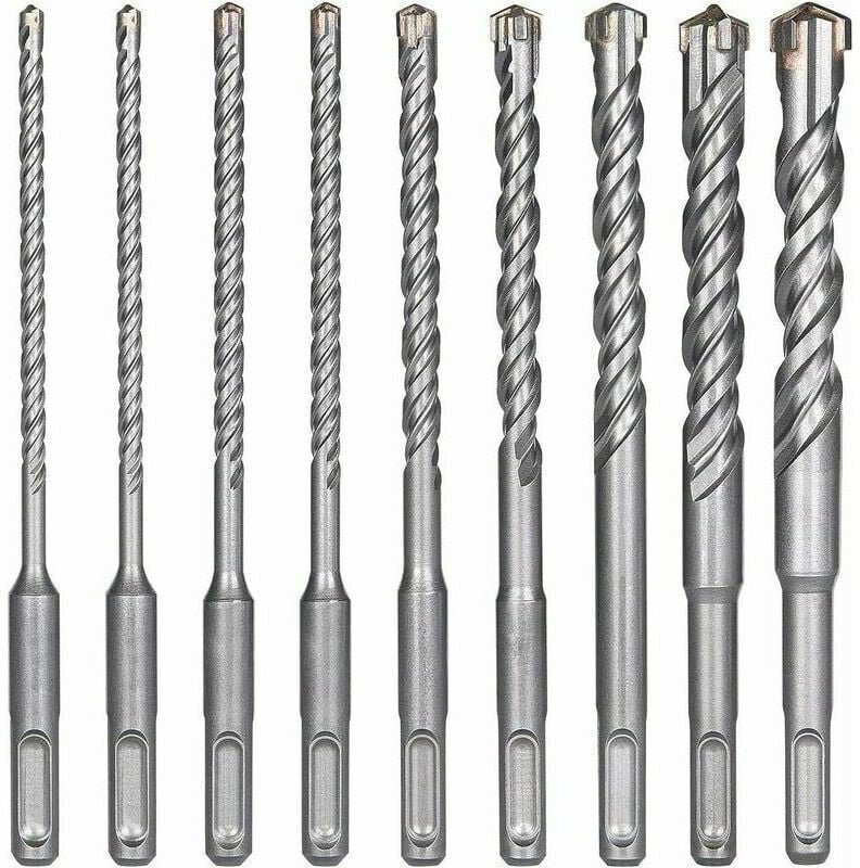 Thumbnail - Mumu - Betonbohrer, 9 Stück (5 mm 16 x 160 mm), elektrischer Schlagbohrer für Hammerbohrer, Kreuzbohrer für Ziegel, Stei...