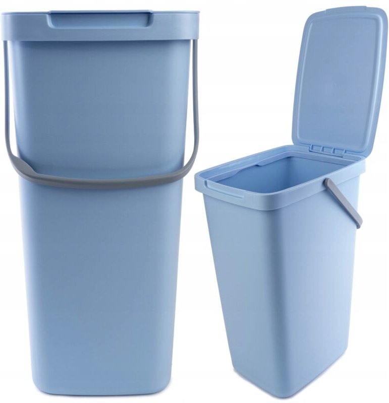 KADAX Mülleimer mit Deckel und Tragegriff, Kunststoff, zum Recycling, rechteckig mit Klappdeckel (bl