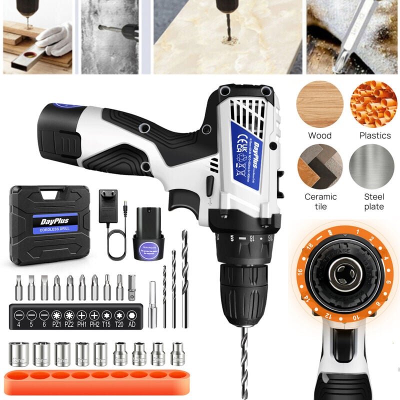Dayplus - Brushless Akkuschrauber Akkubohrer Schlagbohrer Bohrschrauber Bürstenlos led