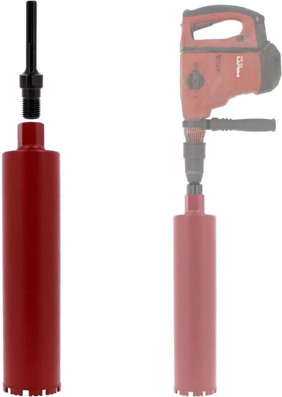 Thumbnail - Diamantbohrkrone Ø 102 mm mit Adapter für Bohrmaschine und SDS-max-Bohrhammer