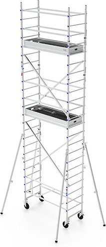 Rollgerüst aus Alu - Länge 1.80m, 2 Bühnen 168x60cm mit Fußleisten, Bühnehöhe 5m, Holme ø 50mm, Traglast 200kg pro m2, t...