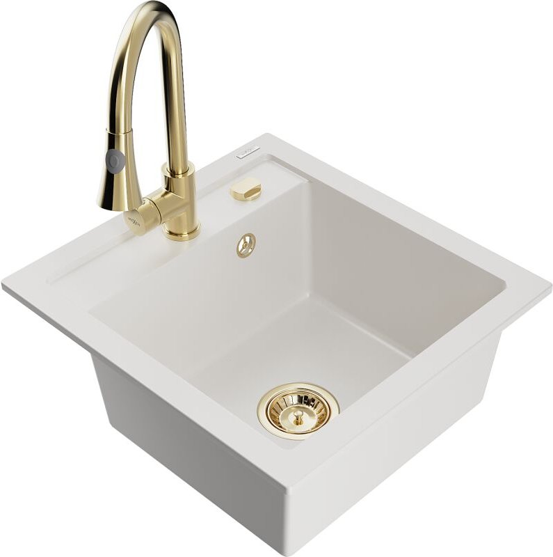 Vito 1-Becken-Granit-Spüle mit Mischbatterie Elia, Wei√ü - 6503-20-670101-50 - Mexen