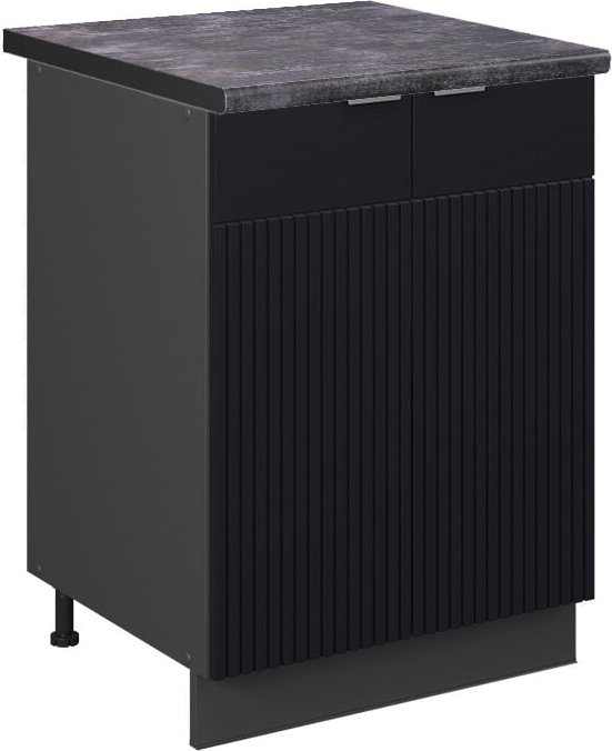 Küchenunterschrank Fame-Line, Schwarz gestreift, 60 cm , AP Anthrazit, Vicco