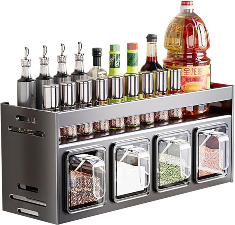 An der Wand montiertes Gewürzregal für die Küche, hängende Gewürzbox über dem Herd, hängendes Gewürzglasregal, Organizer...