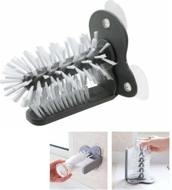 Thumbnail - Flaschenbürste, Glasreinigungsbürsten – 1 Stück, an der Wand montierter Saugnapf, rotierender Topfreiniger mit doppelsei...