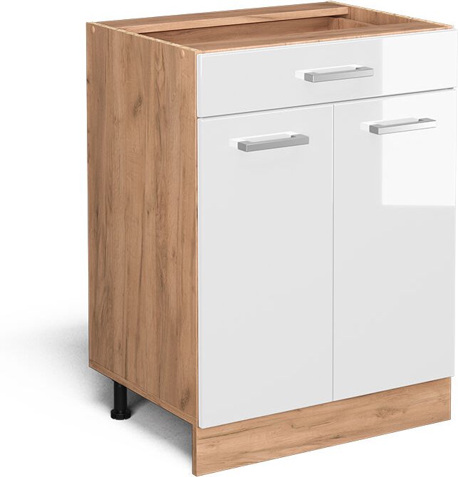 Küchenunterschrank R-Line, Weiß Hochglanz, 60 cm mit Schublade, ohne Arbeitsplatte Vicco