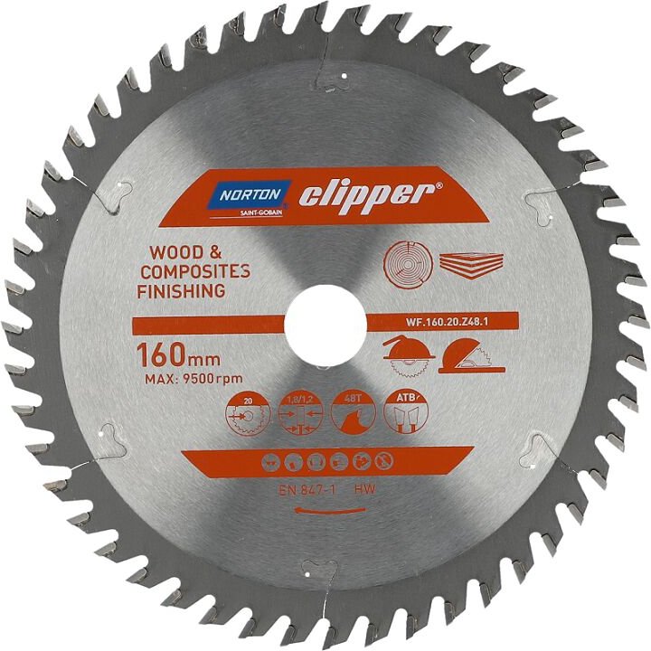 Norton piła tarczowa 160mm x 20mm x 48z drewno i kompozyty atb (1,8 / 1,2)