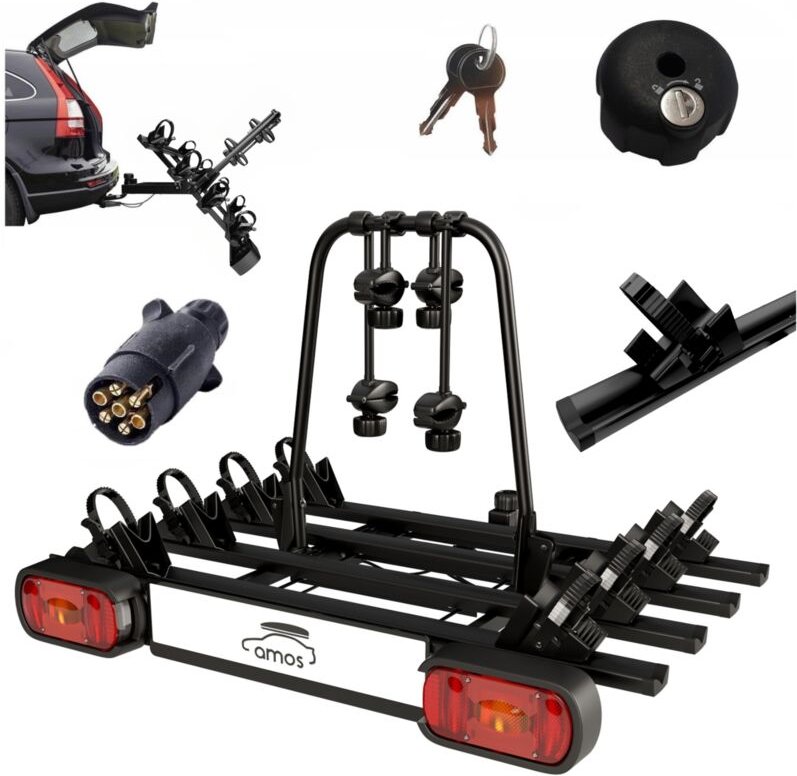 AMOS GIRO 4 Anhängerkupplungs-Fahrradträger für 4 Fahrräder - 7-polig, Schwarz