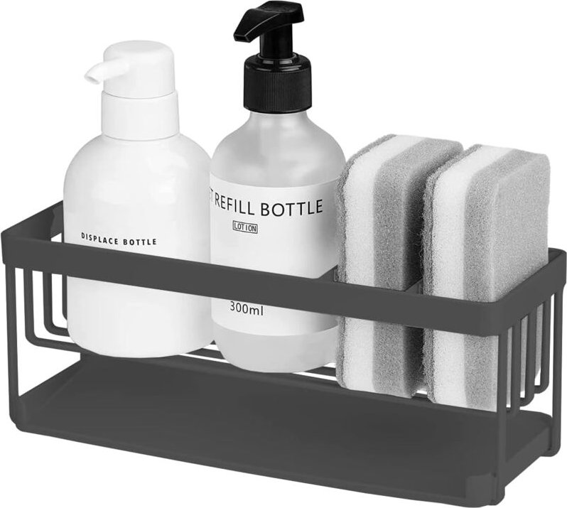 Bluedeer - Spülorganizer für Schwämme Spülmittel Bürste mit Abnehmbarer Aufbewahrungsplatte, Metall, Waschbecken- und Sp...