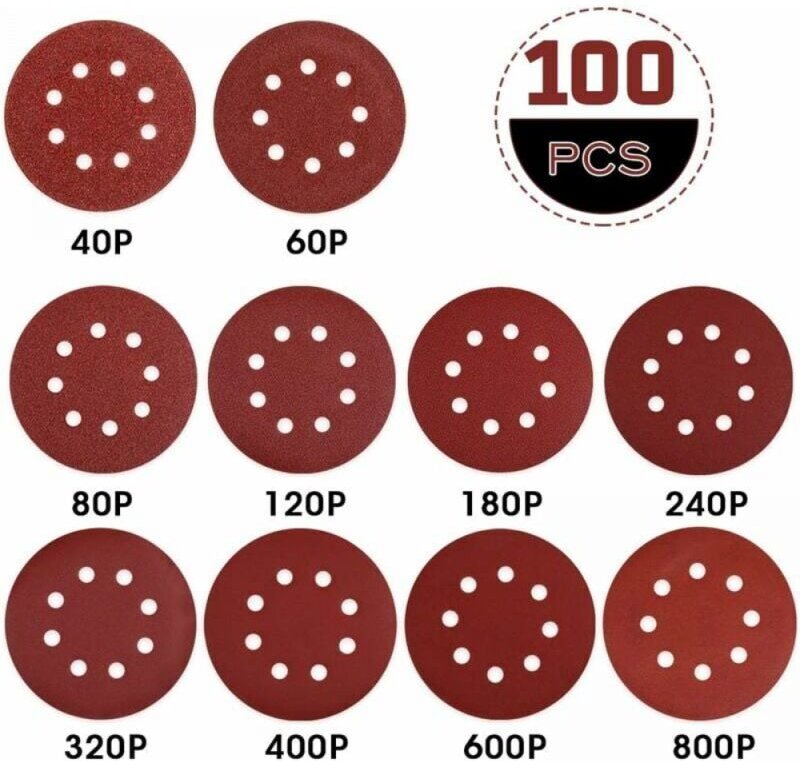 Thumbnail - 100 Stück Schleifscheiben-Schleifpapier, 125 mm, Schleifscheiben 40/60/80/120/180/240/320/400/600/800, ideal zum Schleif...