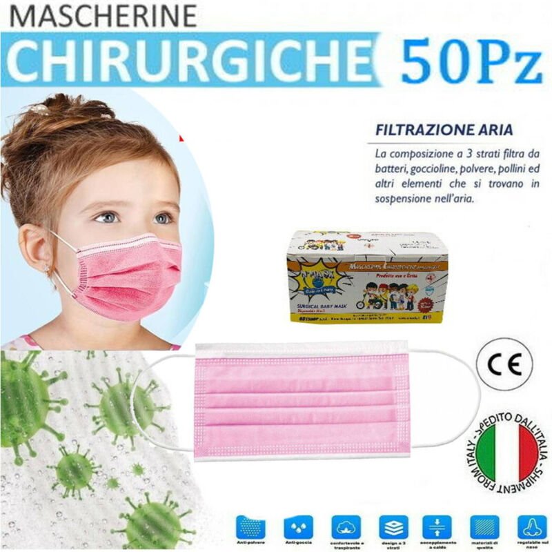 Trade Shop - HERSTELLUNG MASCHER FÜR MONOUSISCHE BAMBINE IN TNT 3 STRATI PROTETTI VISO 50PZ -