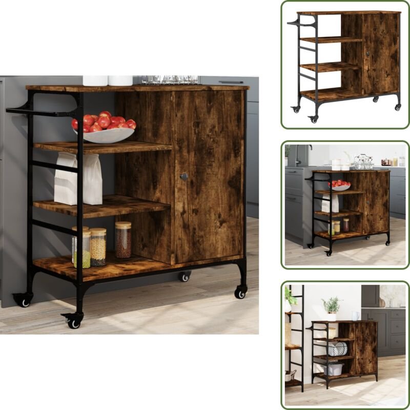Küchenwagen Räuchereiche 87,5x38,5x84,5 cm Holzwerkstoff - Küchentisch - Küchenschrank - Kücheninsel - Rollwagen - Mobil...