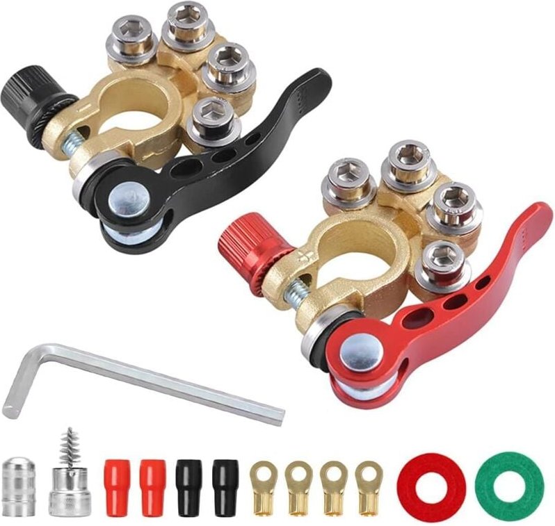 Autobatterie-Anschlussklemmen, 2 Stück 4-Wege-Schnelltrenn-Autobatterieklemmen für SAE/JIS-Typ-A-Pfosten, kompatibel mit...