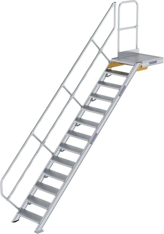 Günzburger Steigtechnik - Treppe mit Plattform 45° Stufenbreite 600 mm 13 Stufen Aluminium geriffelt - 600433