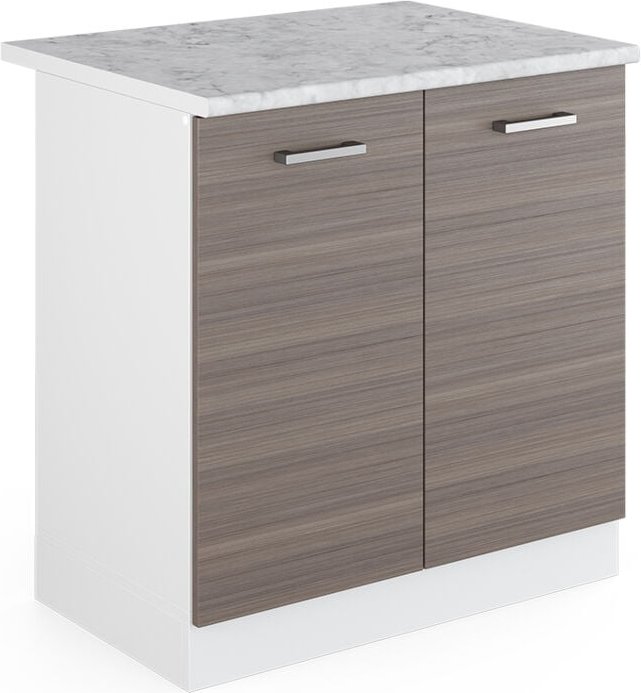 Spülenunterschrank R-Line, Grau, 80 cm mit Türen, mit Arbeitsplatte, Vicco