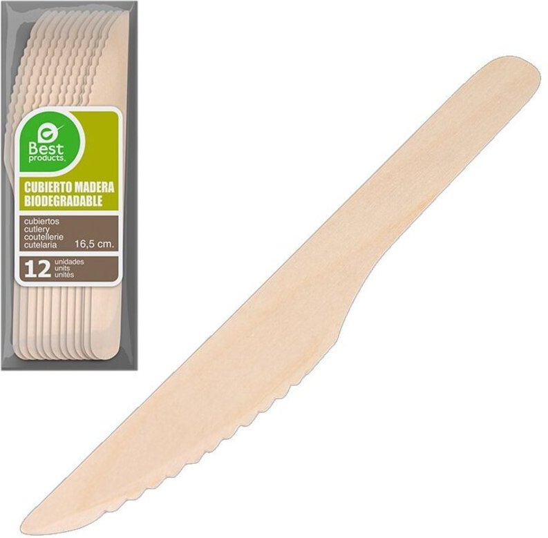 Beutel mit 12 Holzmessern, 16,5 cm, Beste Produkte, Grün