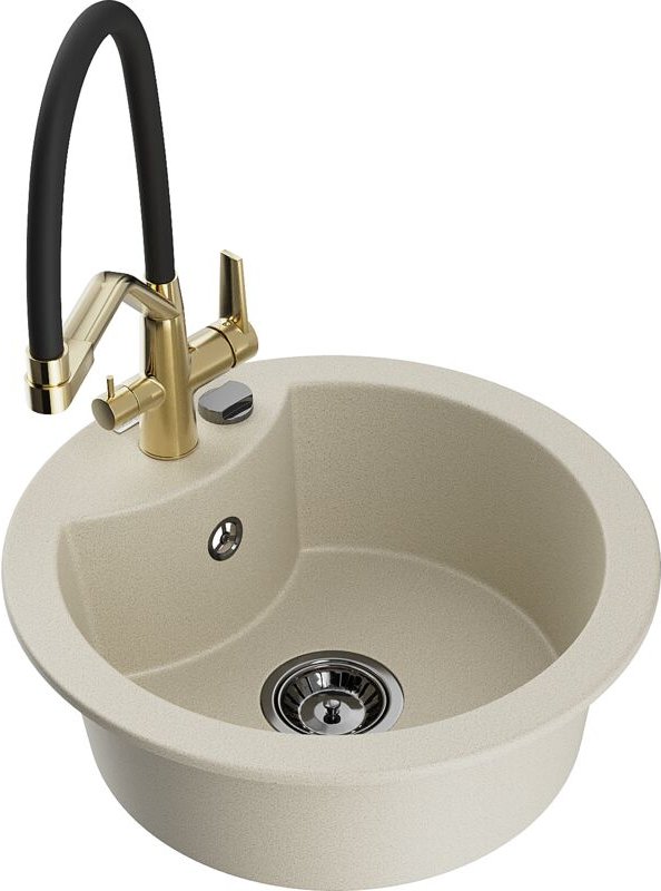 Mexen Diego 1-Becken-Granitspüle mit Mischbatterie Duo, Beige - 6512-69-671701-57-B