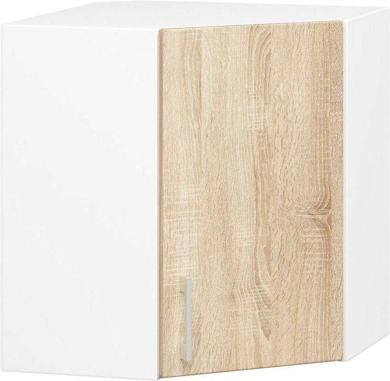 Hängeschrank für die Ecke Küche Akord lima modular W60 Weiß 60 cm Tür 2 Ebenen Front Sonoma-Eiche B60 x H58 x T30,5 cm