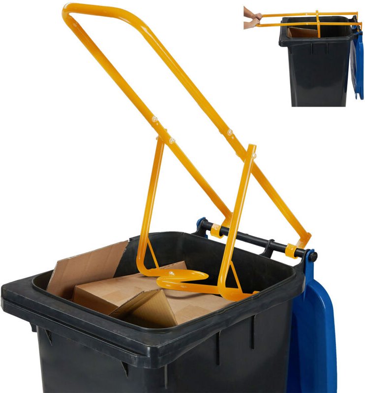 Relaxdays Müllpresse für die Mülltonne, Müllverdichter Hausmüll, Restmüll, Plastik, manuelle Hausmüllpresse, Stahl, gelb