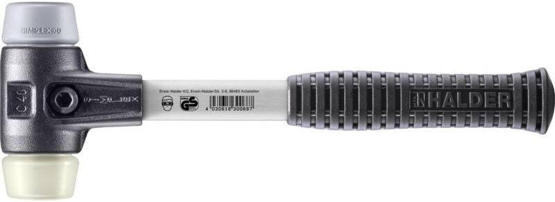 SIMPLEX-Schonhammer, TPE-mid / Nylon mit verstärktem Tempergussgehäuse und Fiberglasstiel D=40 mm 3738.040