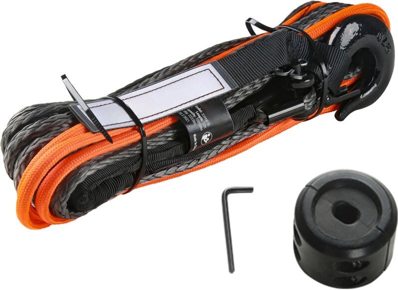 Thumbnail - Synthetisches Windenseil, 1/4 Zoll x 50 Fuß, 10.000 lbs Tragkraft, Windenseilkabel mit Schutzhülle, Stopper, geschmiedet...