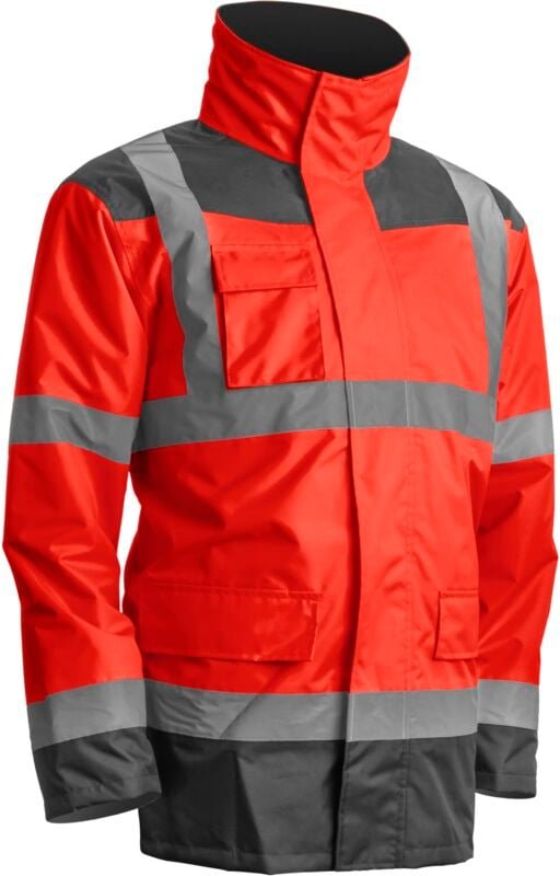 KANATA Mehrschichtiger wasserdichter Hochsichtbarkeits-Arbeitsparka - Neonrot / Grau M - 44/46